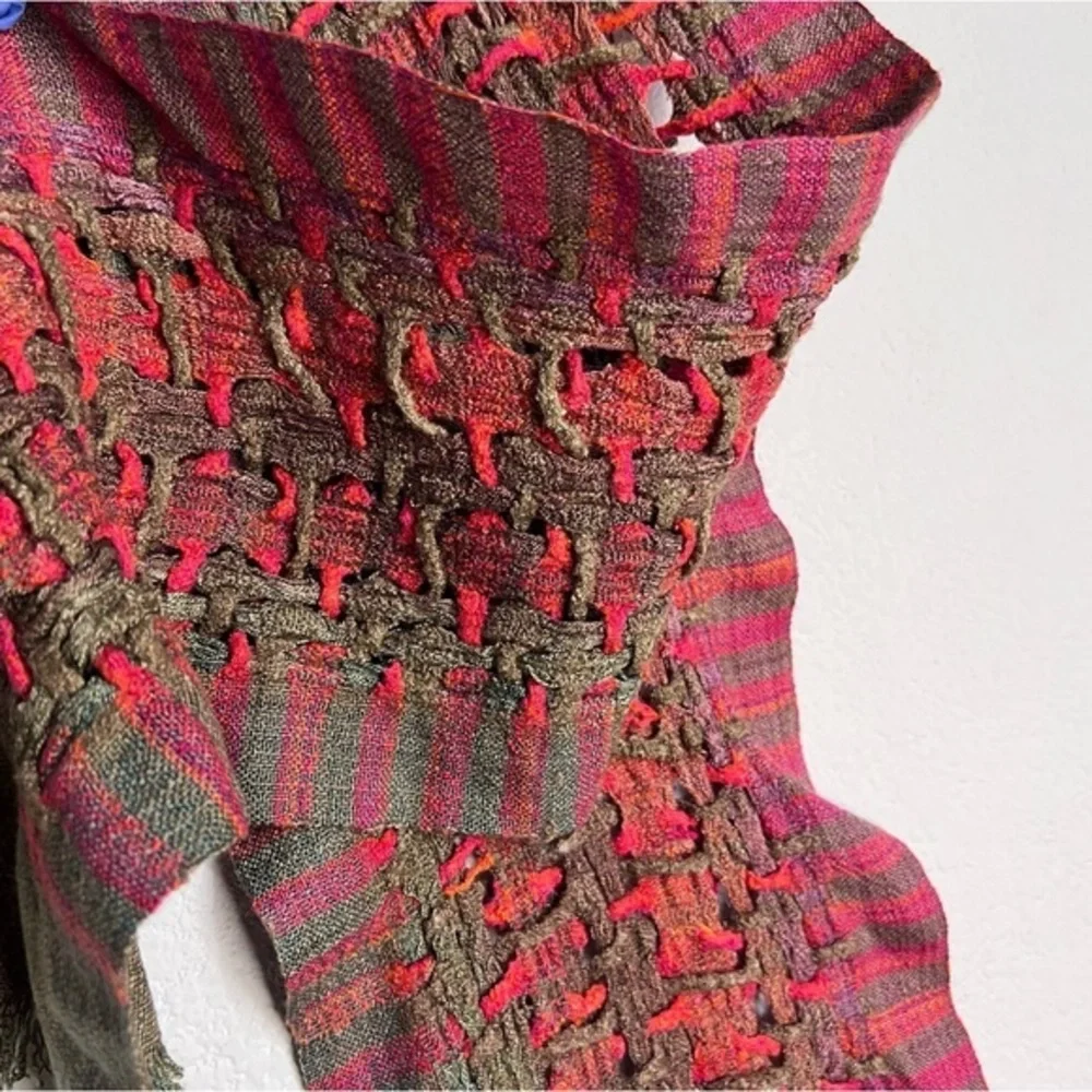 Weaved & Braided Multi Colored Raw Silk Scarf with Fringe Unisex